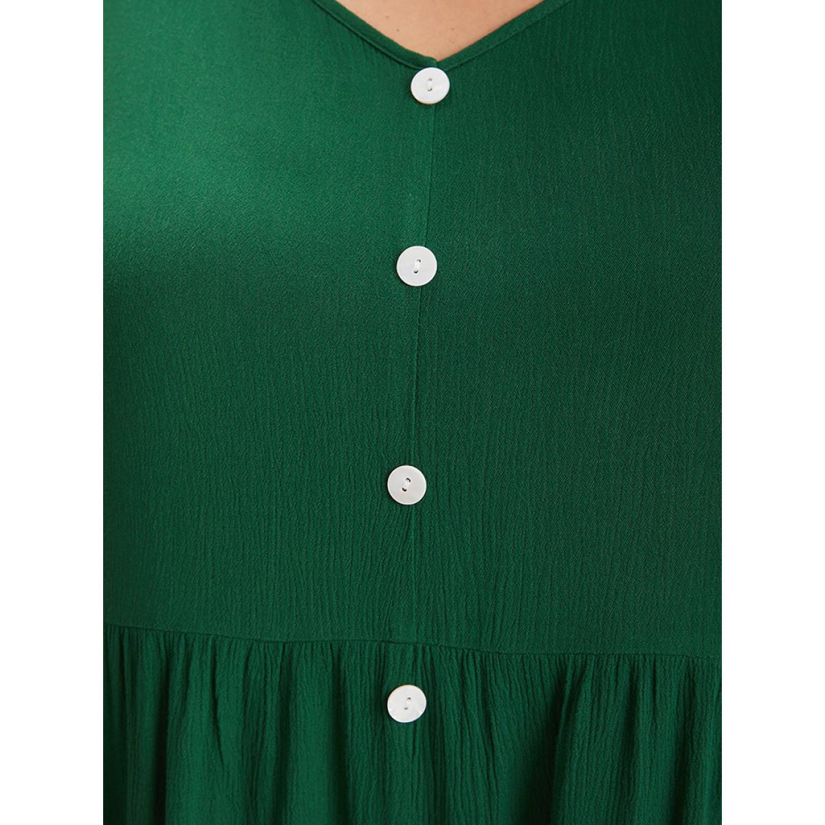 Plus Size Plain Flutter Hem Button Detail Tank Top Women DarkGreen Elegant Button V-neck Dailywear Tank Tops Camis BloomChic 30/6X Product Image