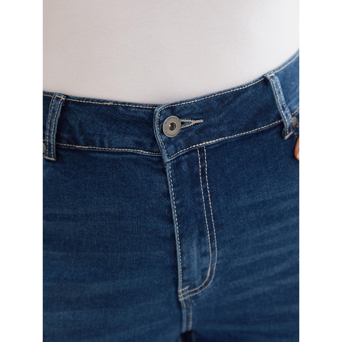 Plus Size Skinny Moderately Stretchy High Rise Dark Wash Jeans Women DarkBlue Casual Plain Medium stretch Jeans BloomChic 10/M Product Image