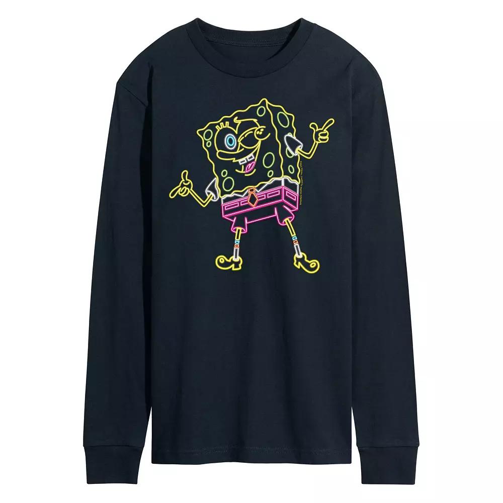 Men's SpongeBob Squarepants Neon Long Sleeve Graphic Tee,  Product Image