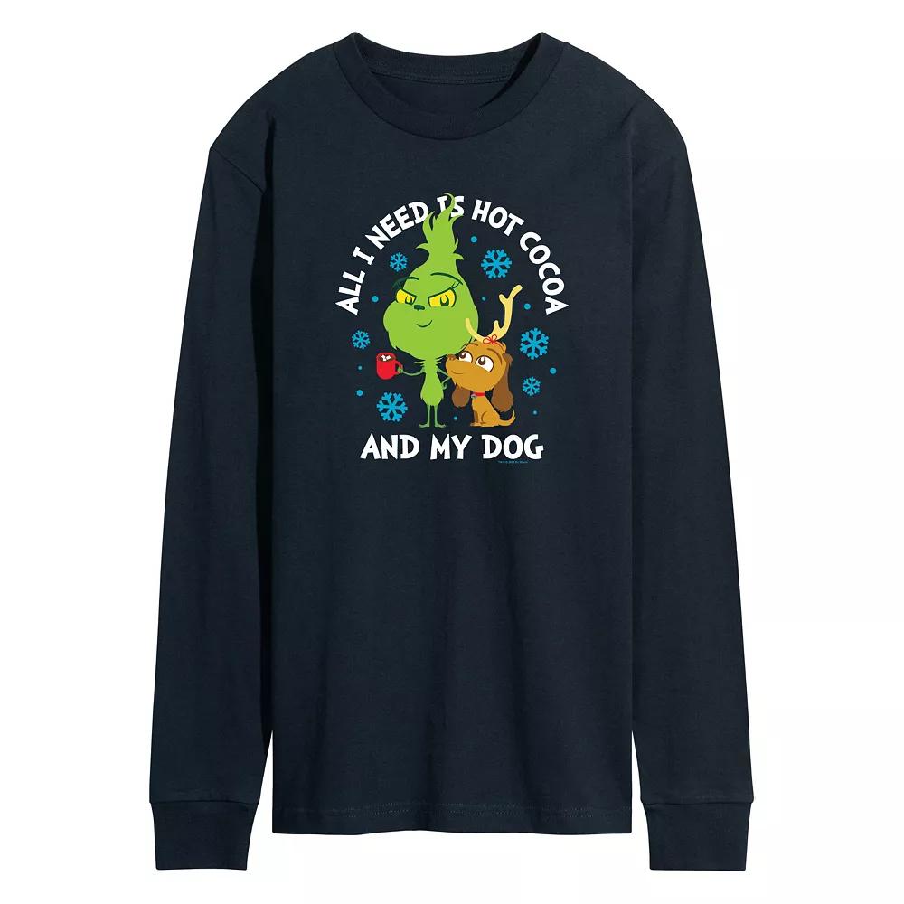 Men's Dr. Seuss The Grinch Hot Cocoa And My Dog Long Sleeve Graphic Tee,  Product Image