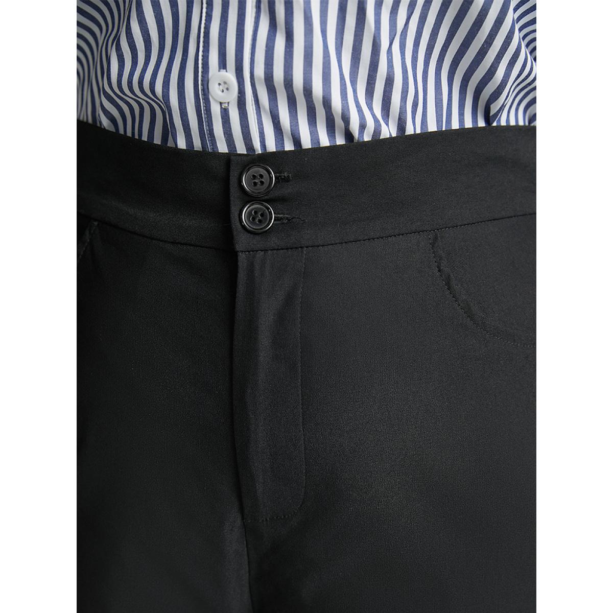 Plus Size Solid Straight Leg High Rise Pants Women ArmyGreen Elegant Straight Leg High Rise Dailywear Pants BloomChic 10/M Product Image