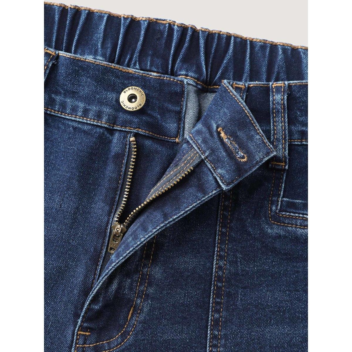 Plus Size Stretchy Pockets Flared Jeans Women Midblue Timeless High stretch Slanted pocket Jeans BloomChic 12/L Product Image