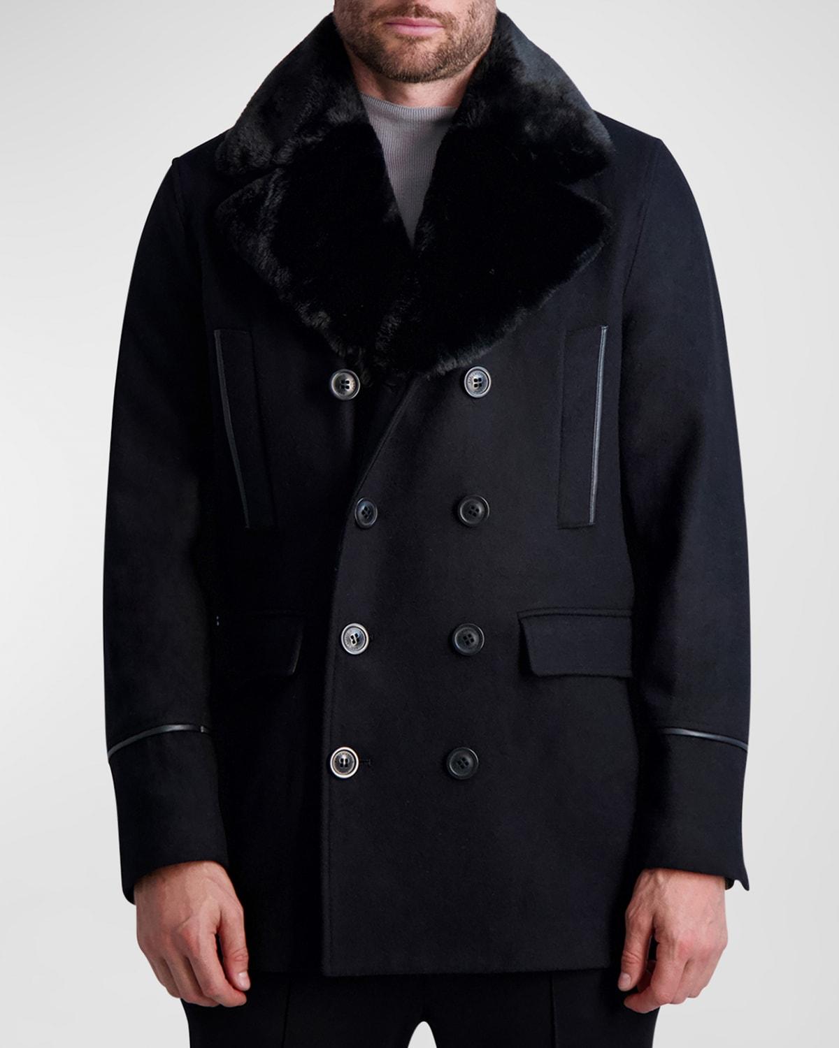 Mens Wool Peacoat w/ Faux Fur Collar Product Image