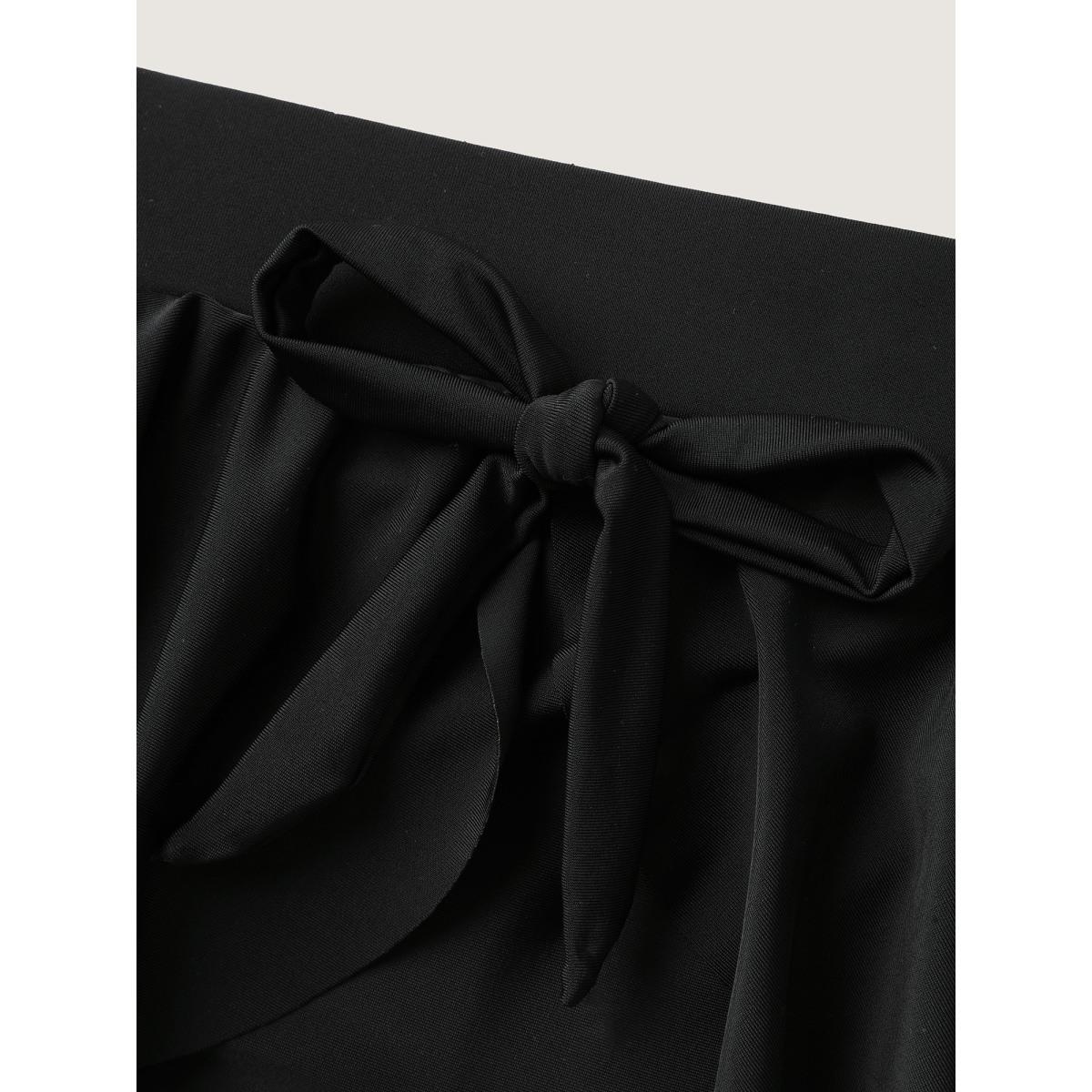 Plus Size Ruffled Hem Knotted Swim Bottoms Women's Swimwear Black Beach Tie knot High stretch Skinny High Rise Curve Swim Bottoms BloomChic 10/M Product Image