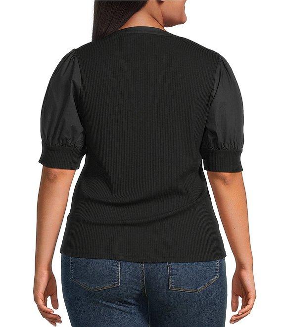 Sugarlips Plus Poplin-Sleeve Ribbed Top Product Image