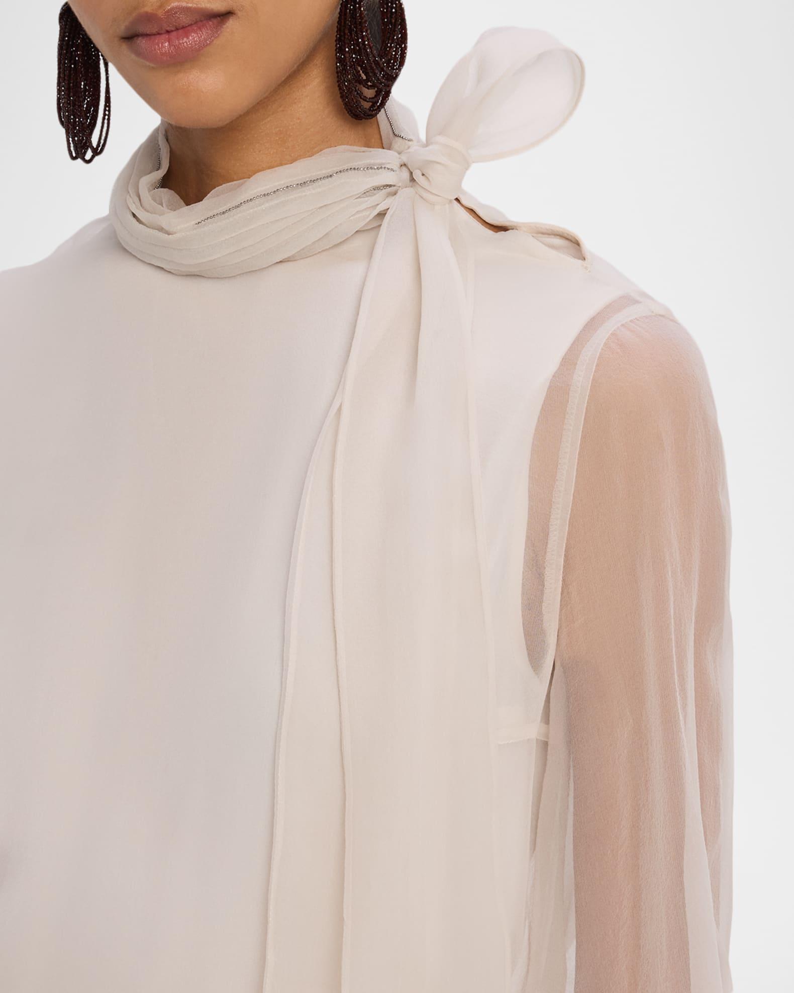Monili Neck-Scarf Organza Long-Sleeve Top Product Image