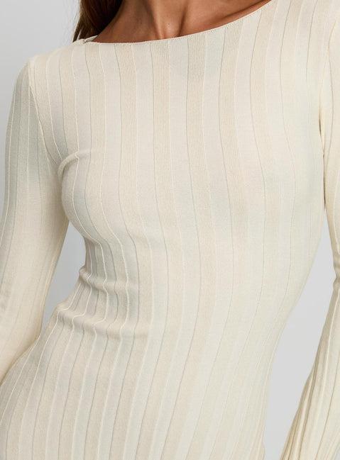 Ryo Long Sleeve Rib Maxi Dress Cream Product Image