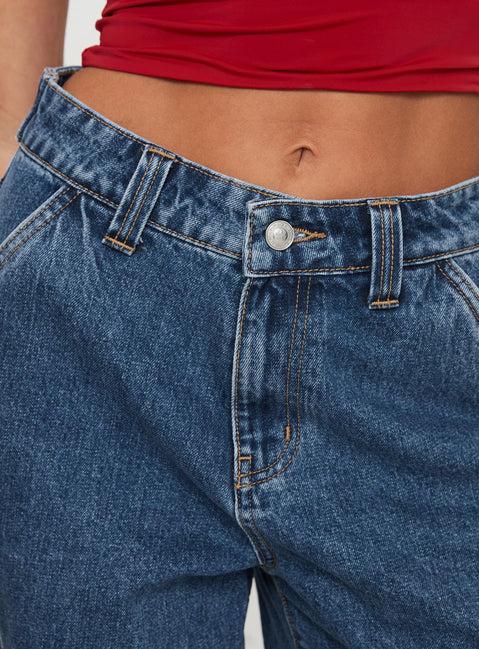 Mika Carpenter Denim Shorts Mid Wash Product Image