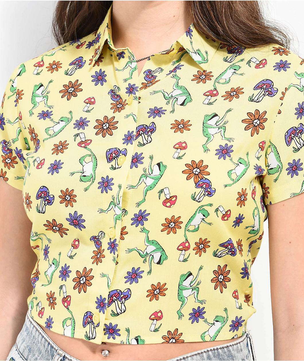 A.LAB Goldie Frog Print Yellow Crop Shirt Product Image
