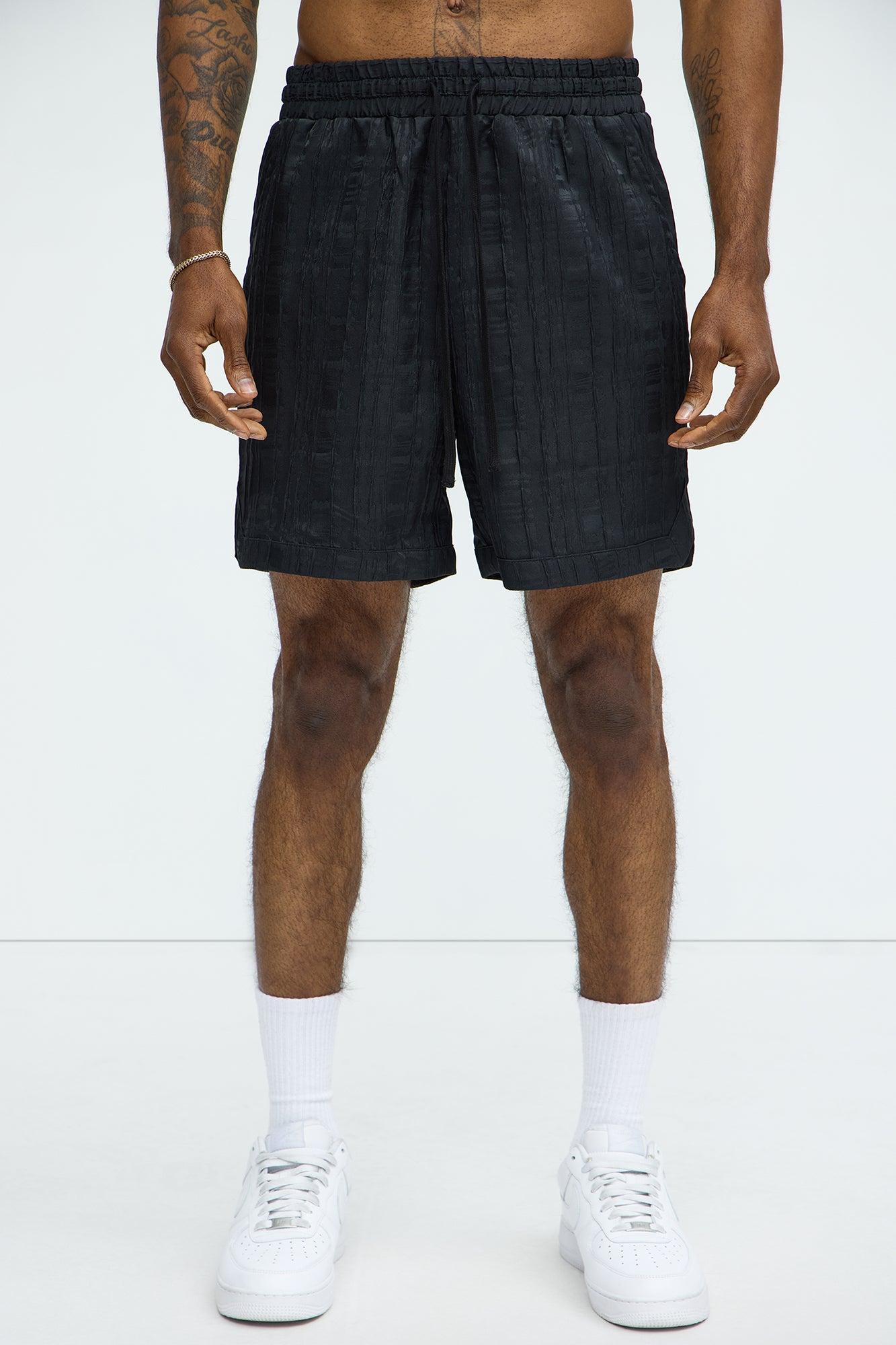 Plaid Crinkle Shorts - Black Product Image