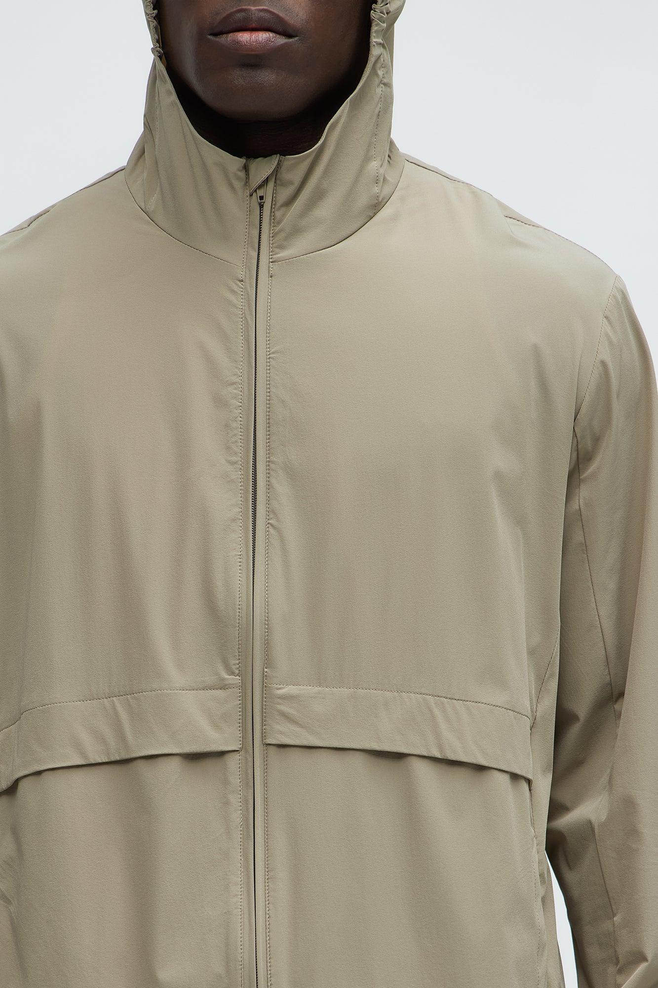 Lightweight Stretch Hooded Running Windbreaker Jacket - Taupe Product Image