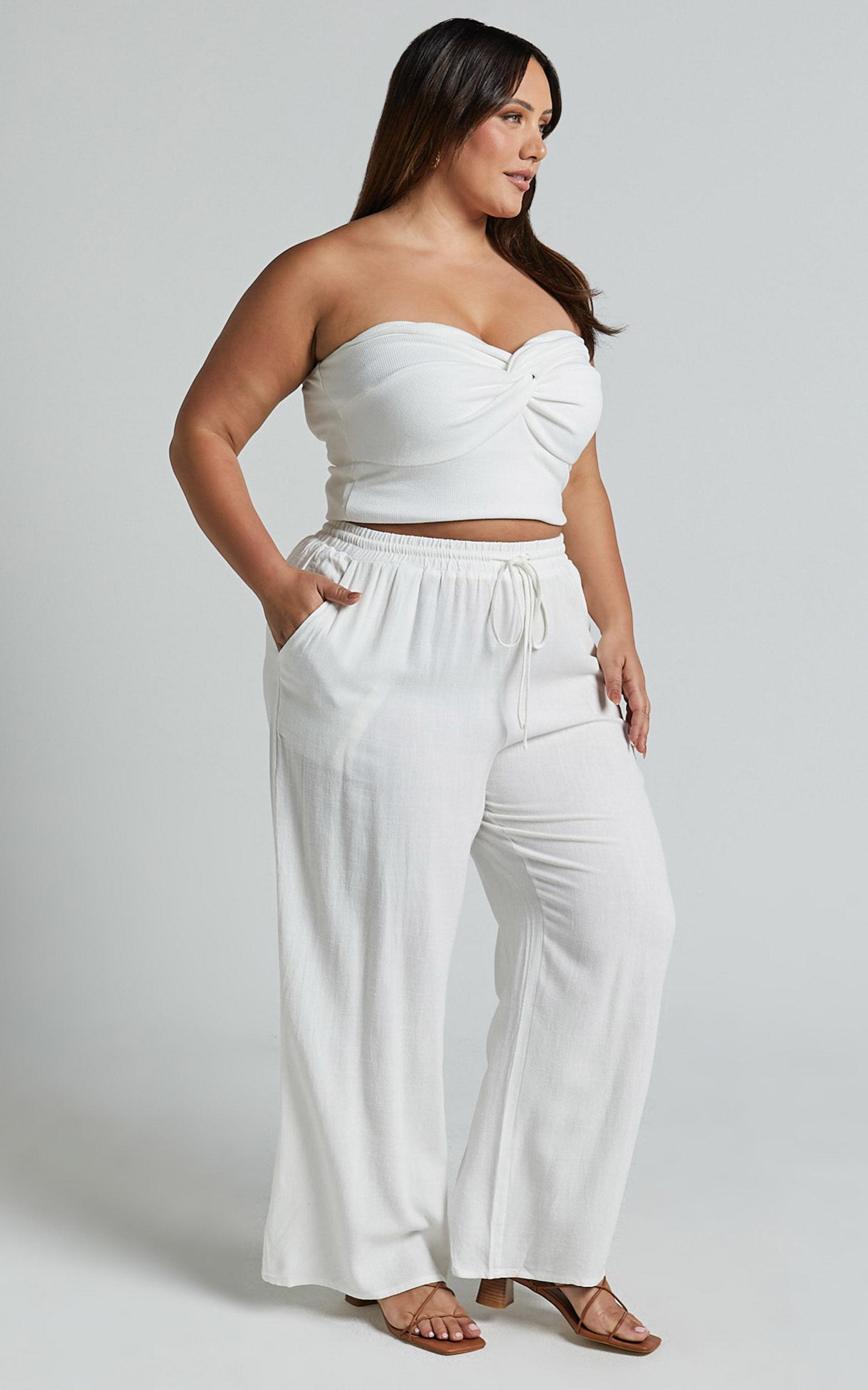 Kala Pants - Mid Waisted Relaxed Elastic Waist Pants in White Product Image