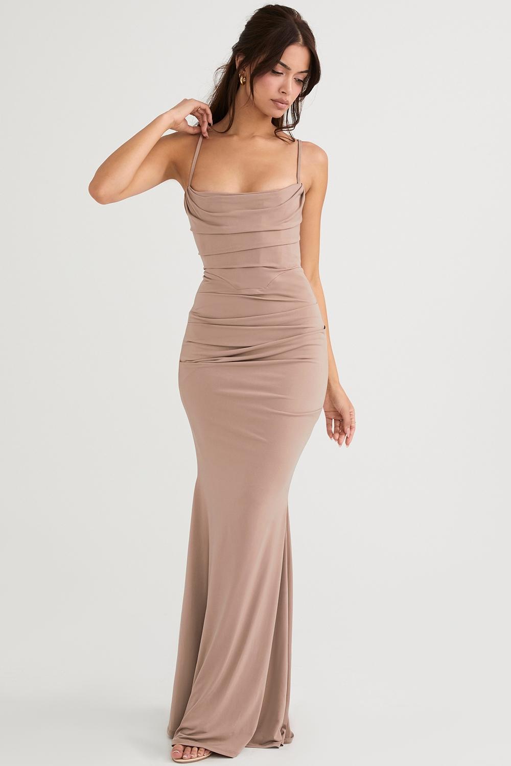 Milena  almond jersey corset maxi dress Product Image