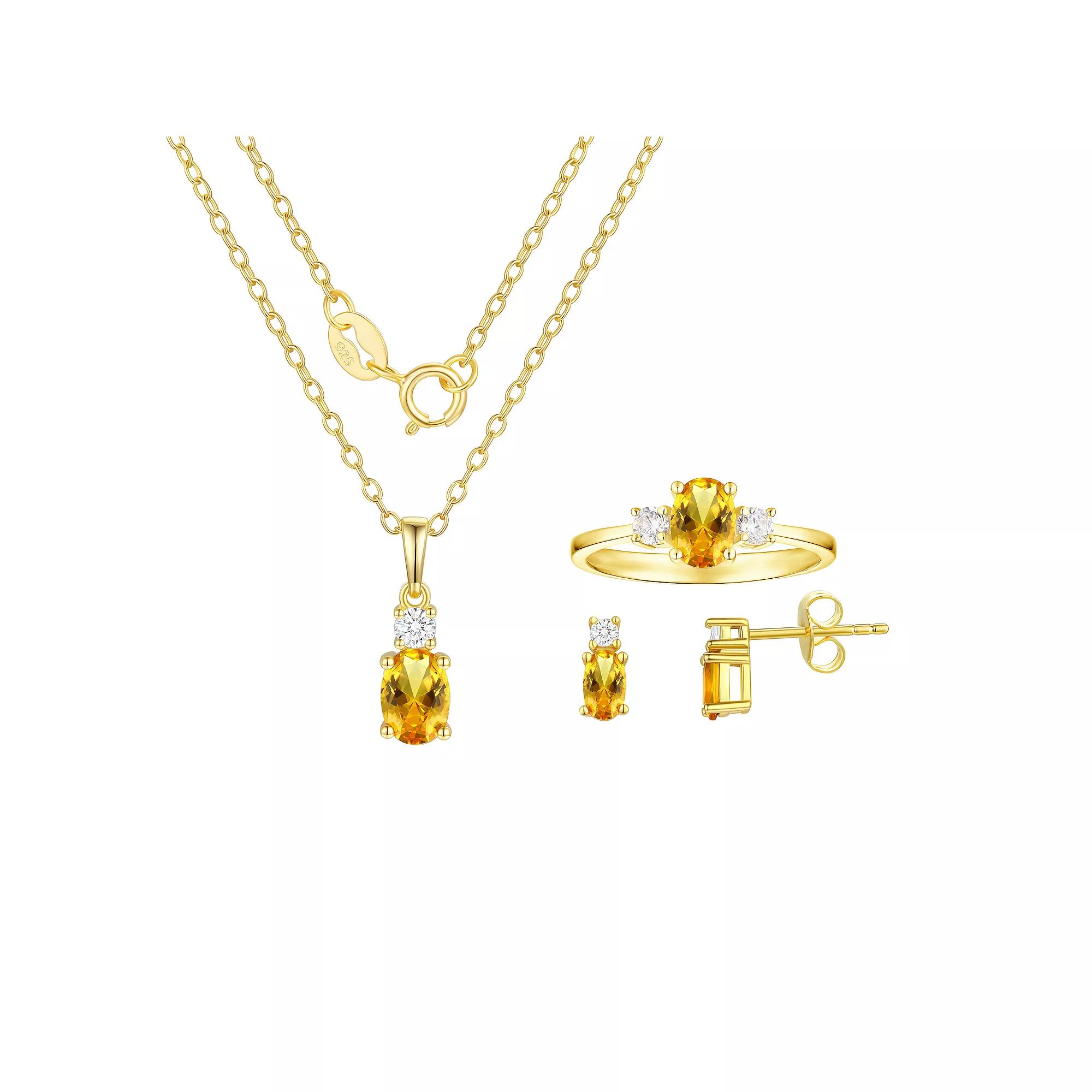 Argento Forte 14k Gold Over Silver Simulated Birthstone & Cubic Zirconia Pendant, Ring, & Earring Trio Set, Women's, November Product Image