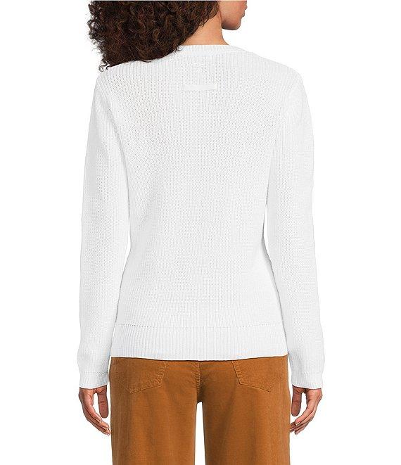 tyler boe Ribbed Knit Round Neck Long Sleeve Cross Stitched Sweater Product Image
