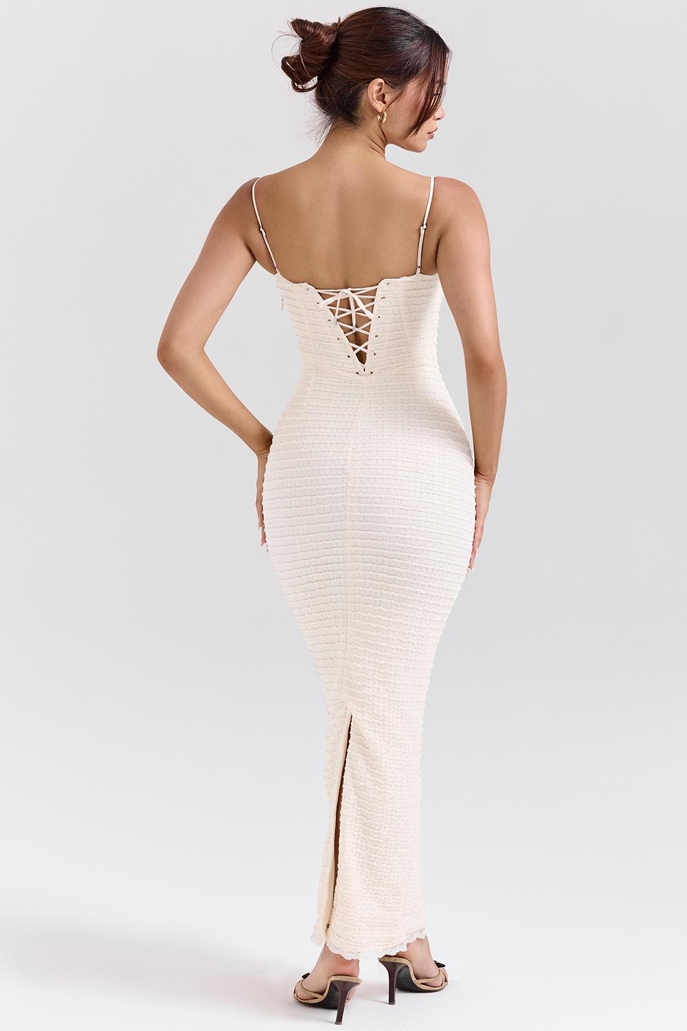 Elinor  cream tea frill lace midi dress Product Image