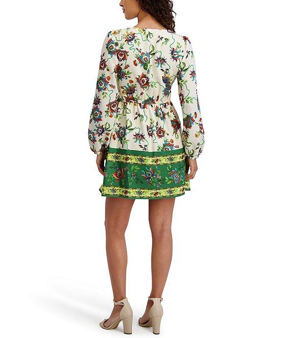 SIENA Floral Print V-Neck Long Sleeve Woven Shift Mini Dress Product Image