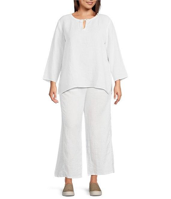 Eileen Fisher Plus Size Organic Linen Wide Leg Ankle Pants Product Image