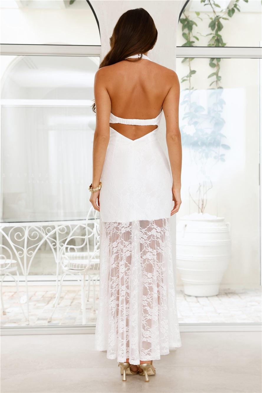 Enchanted Romance Halter Lace Maxi Dress White Product Image