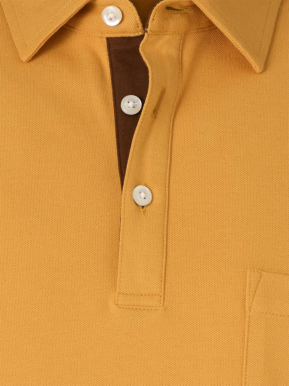 Cotton/Spandex Pique Three Button Polo - Gold Product Image