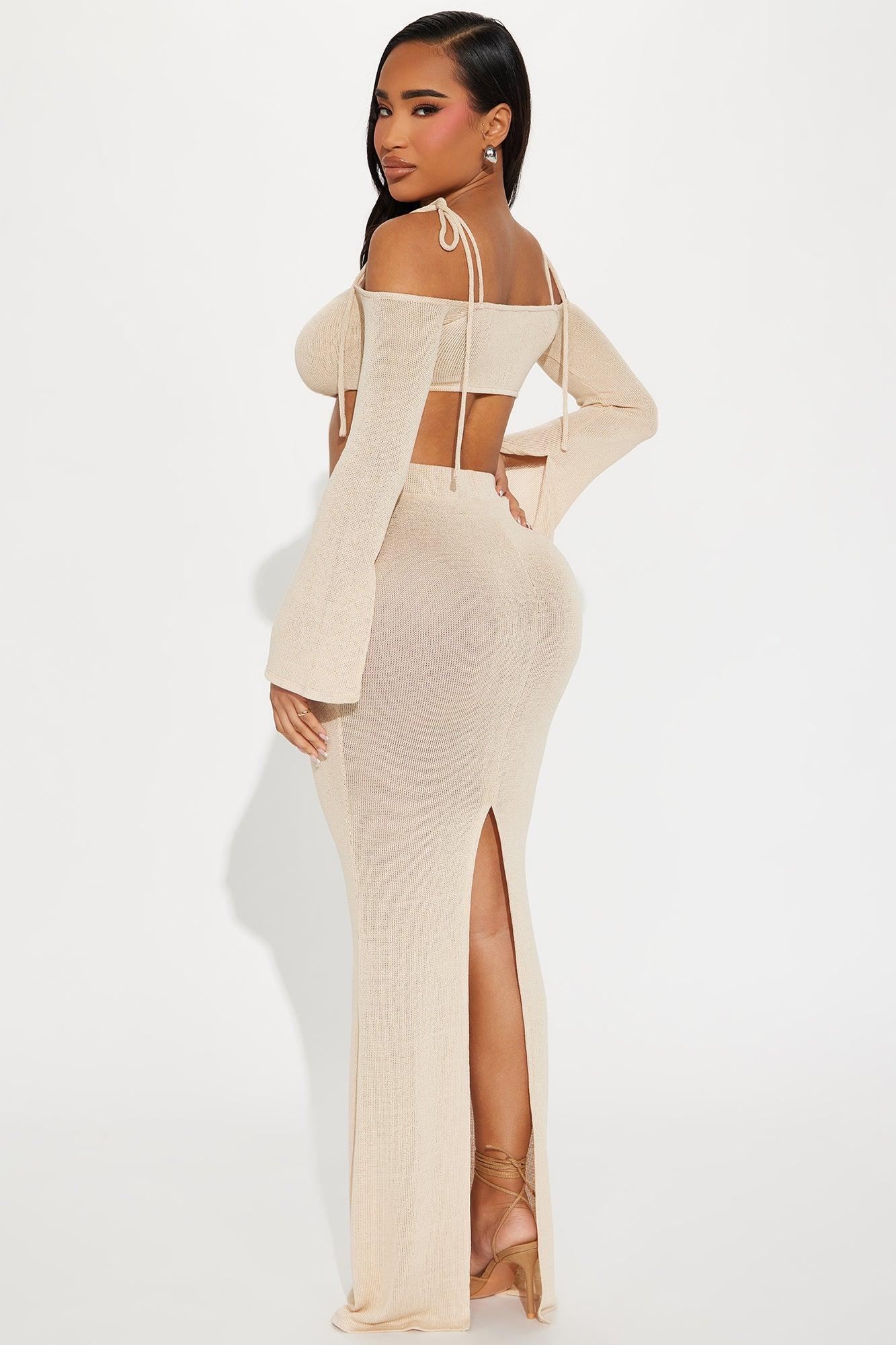 Sunset Vibe Crochet Skirt Set - Taupe Product Image