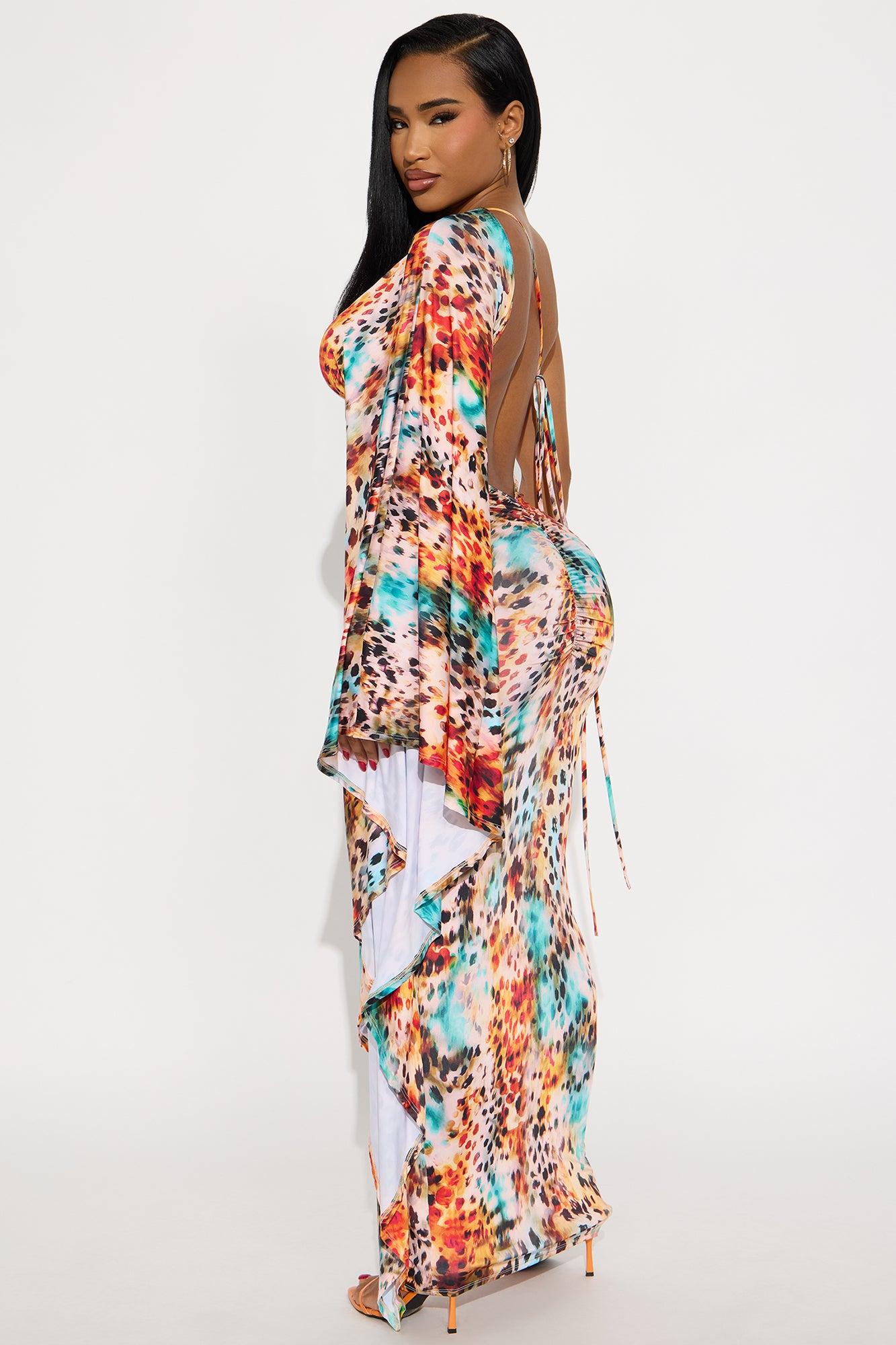 Chic Escape Backless Maxi Dress - Orange/combo Female Product Image