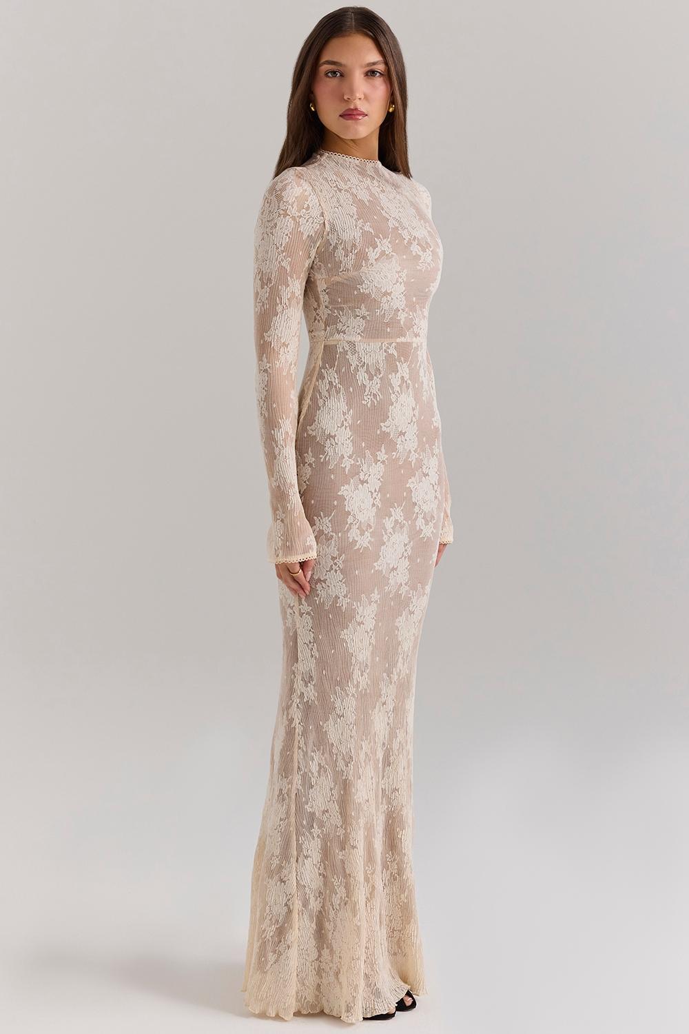 Isoline  peach lace maxi dress Product Image