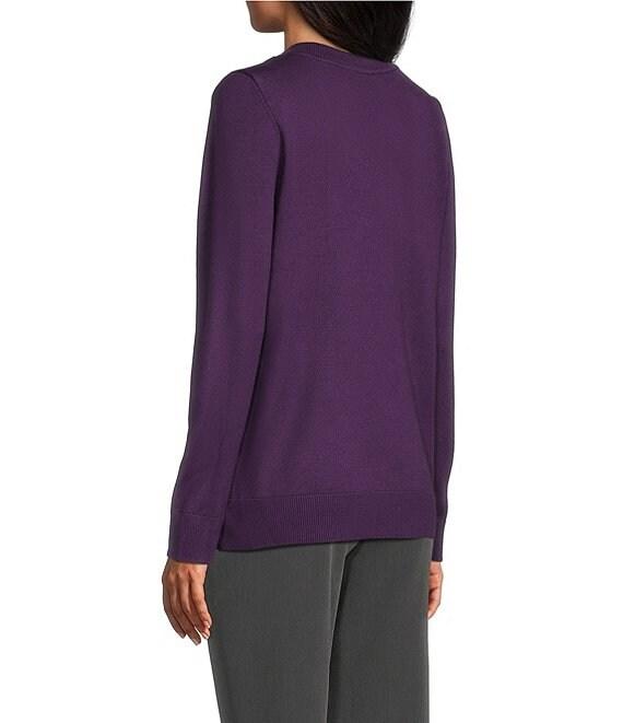 Investments Petite Size Solid Long Sleeve V-Neck Pullover Top Product Image