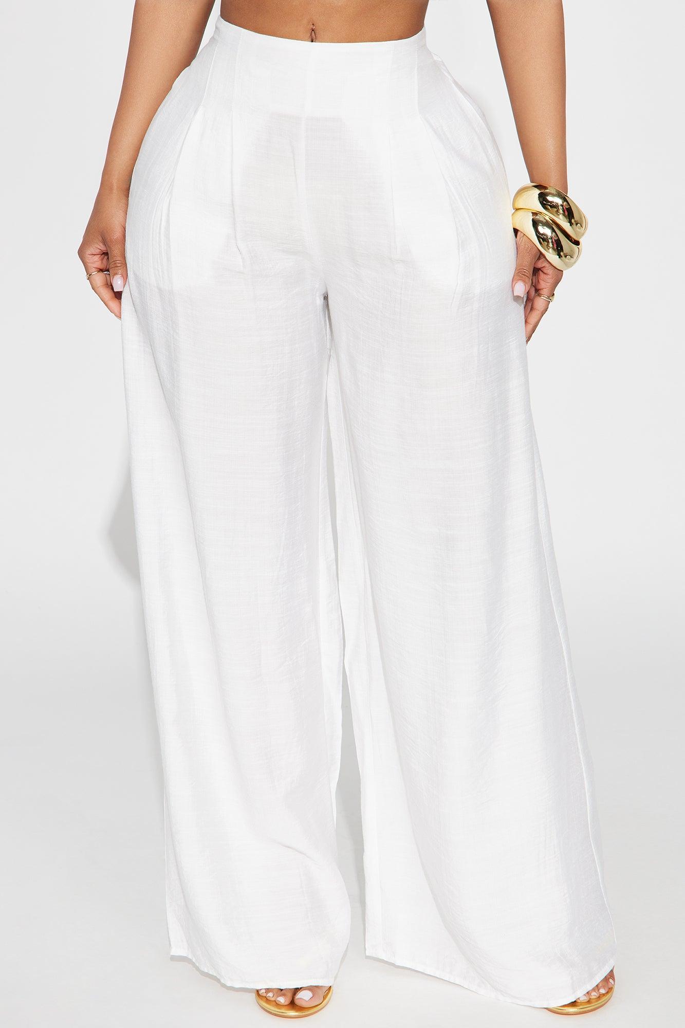 In My Happy Place Wide Leg Linen Pant - White Female Product Image