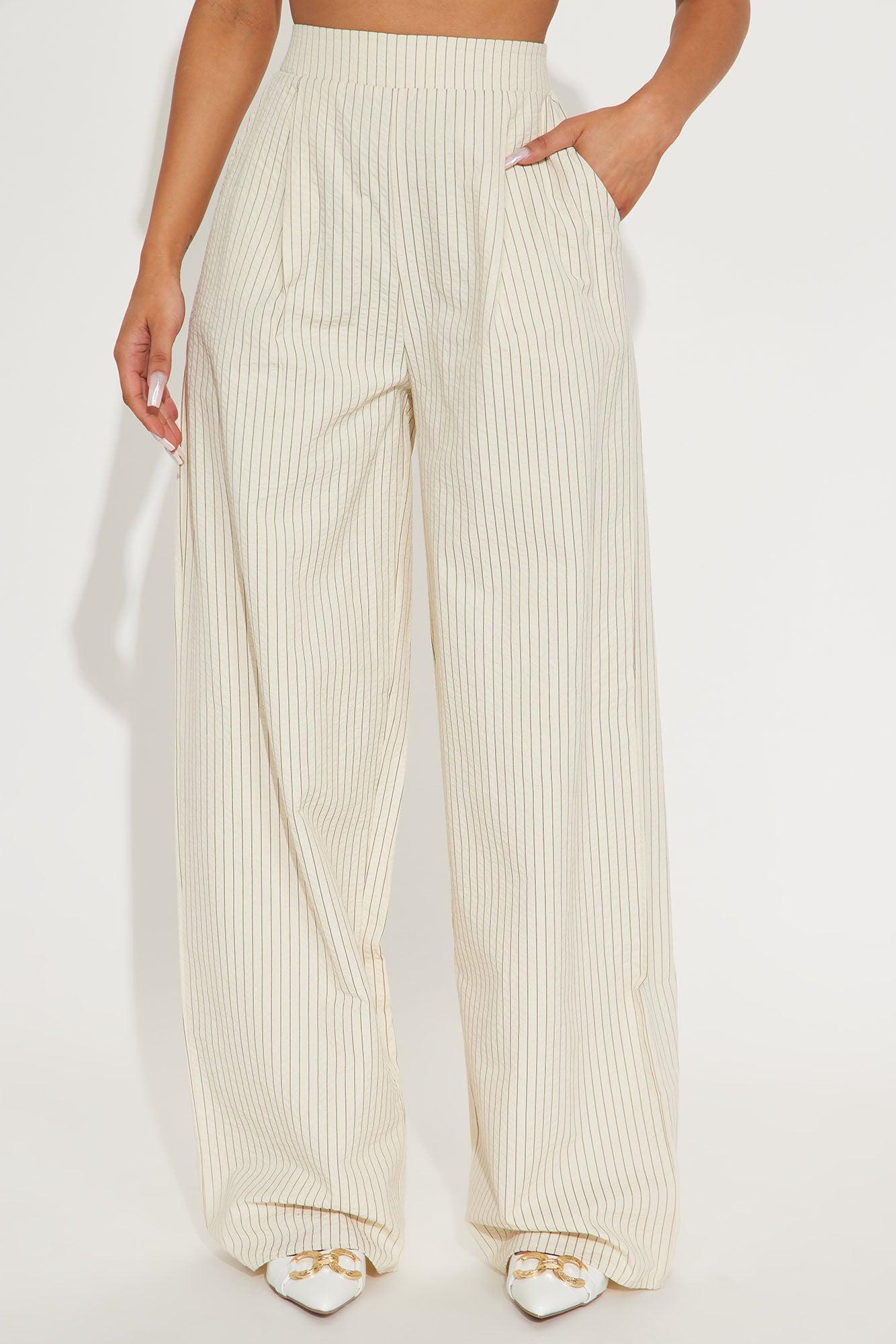 Kimmy Wide Leg Pinstripe Pants - Cream Female Product Image