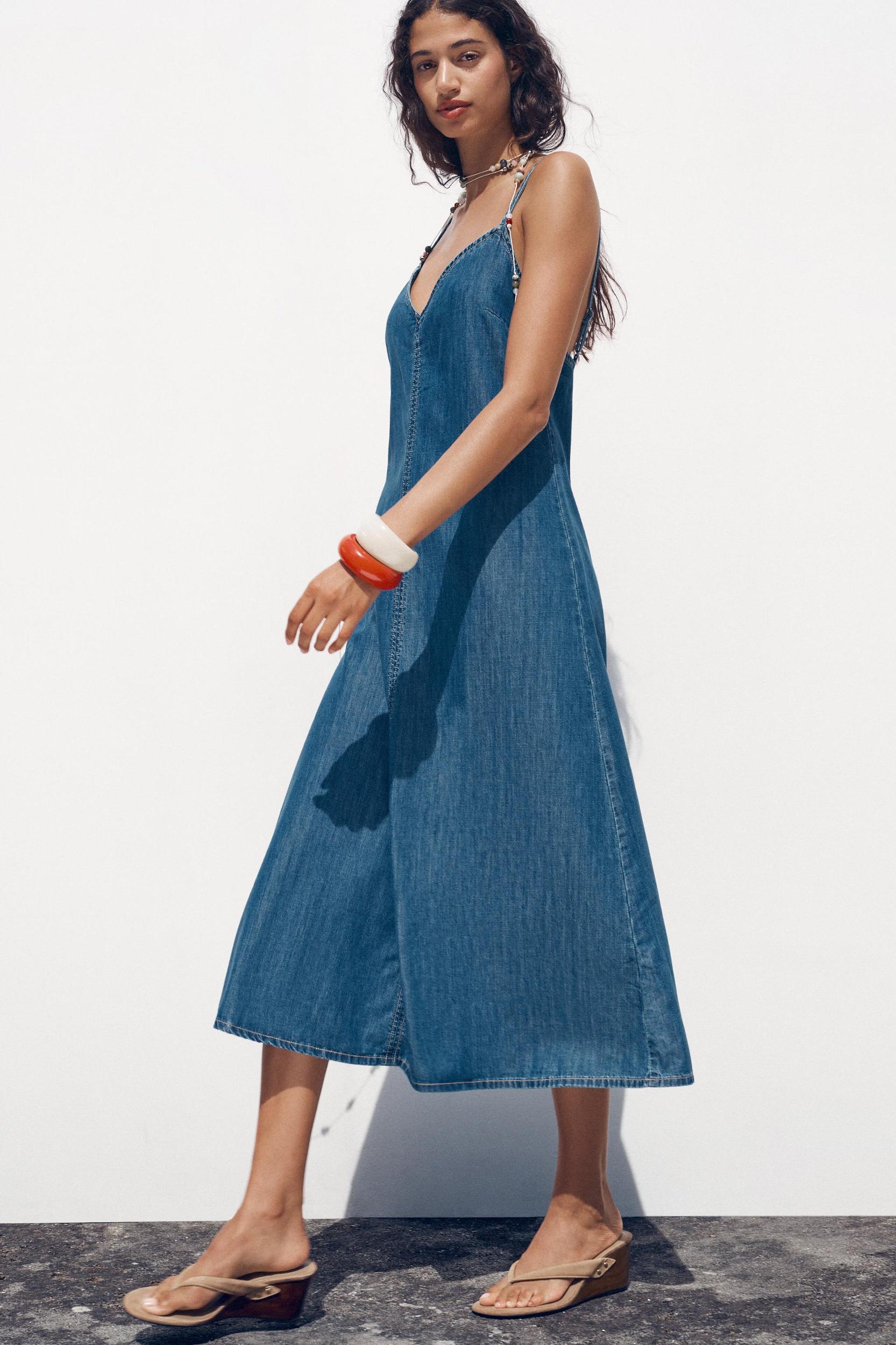 Z1975 DENIM STRAPPY MIDI DRESS Product Image