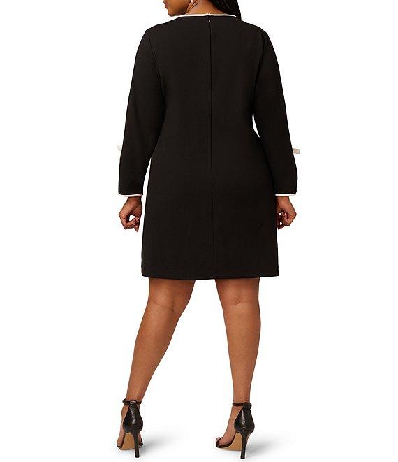 Adrianna Papell Plus Size Crepe Long Sleeve Bow Sheath Dress Product Image