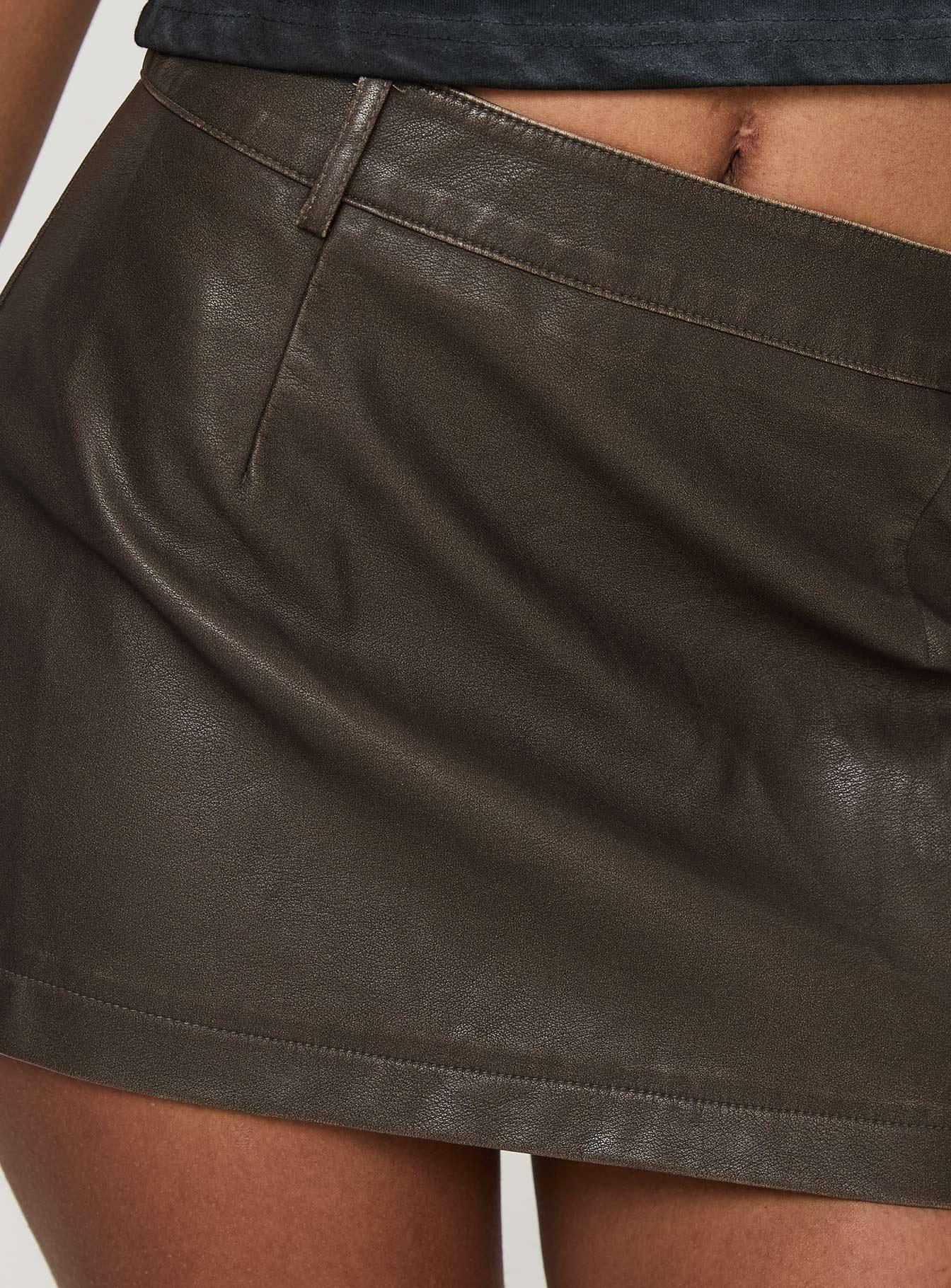 Traverse Faux Leather Mini Skirt Washed Brown Product Image