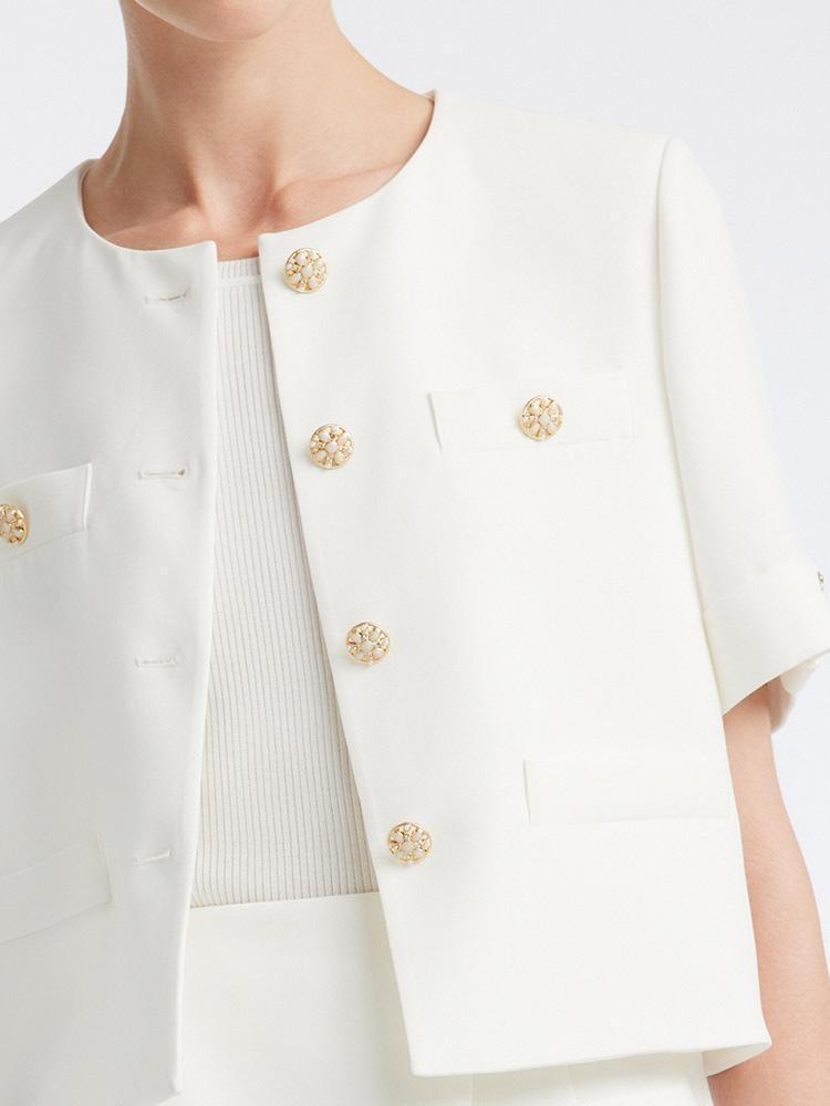 White Acetate Blazer And Shorts Two-Piece Suit Product Image