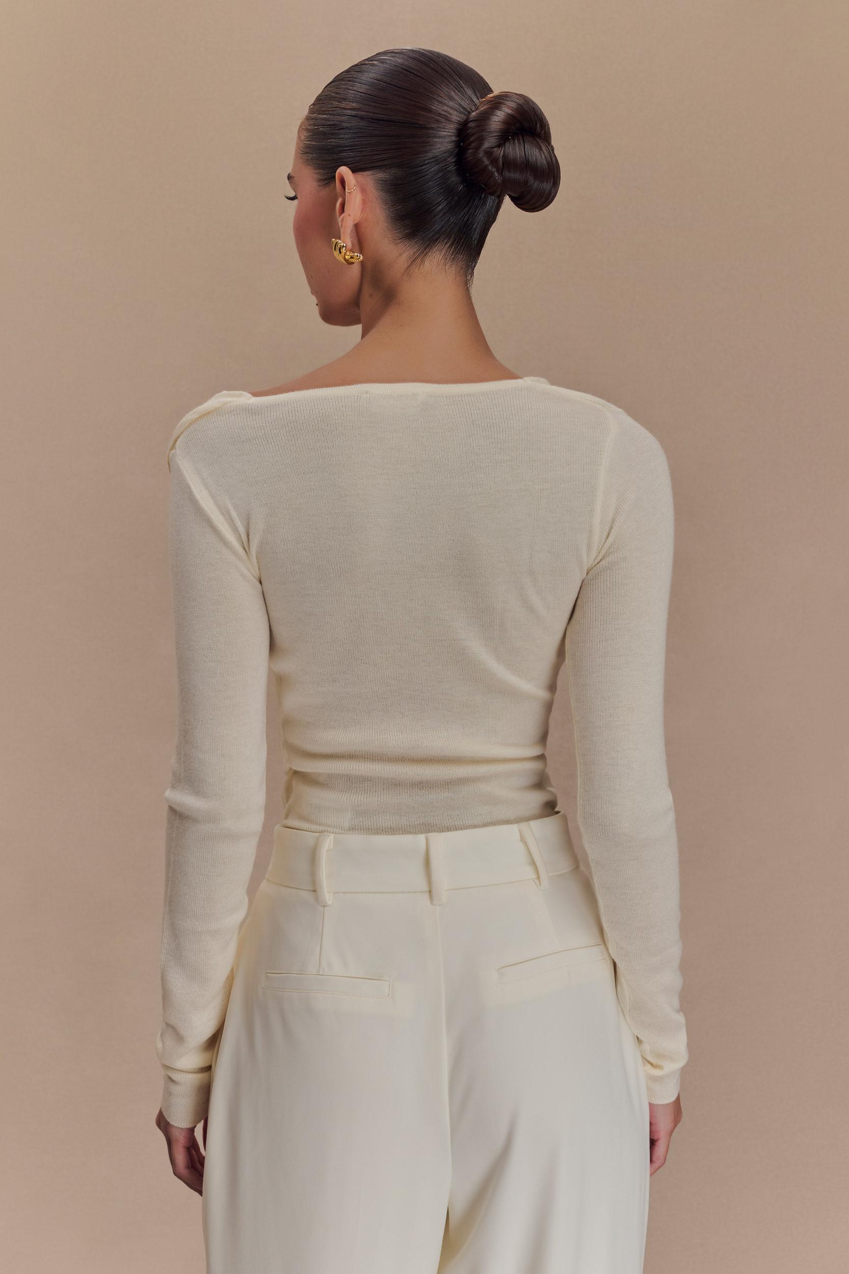 Culver Draped Twist Knit Top - Cream Product Image