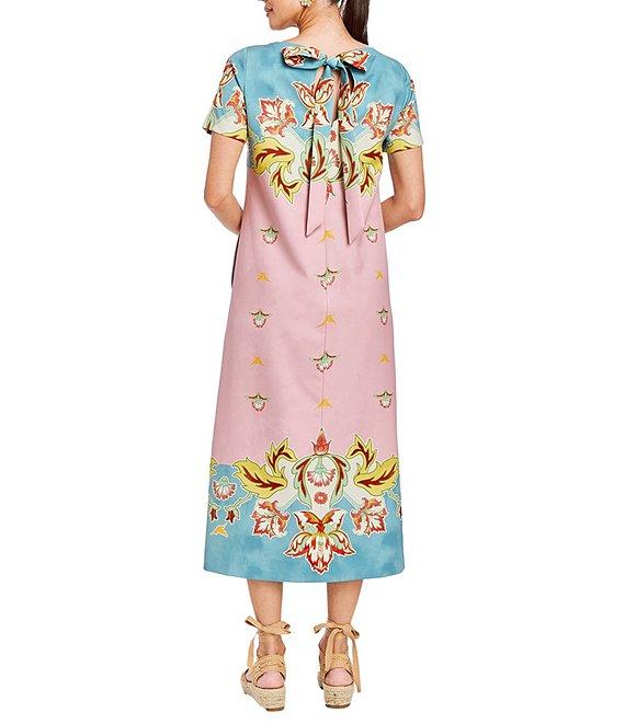Mestiza New York Adria Stretch Crepe Placement Print Boat Neck Short Sleeve Midi Dress Product Image
