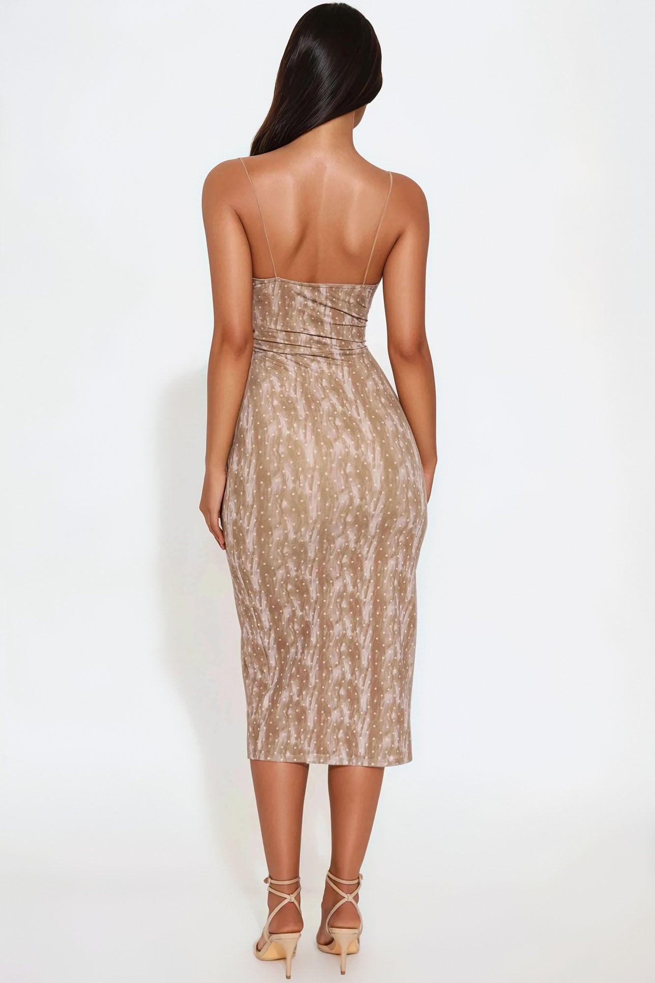 Sweet Sensation Polka Dot Mesh Midi Dress - Taupe Product Image