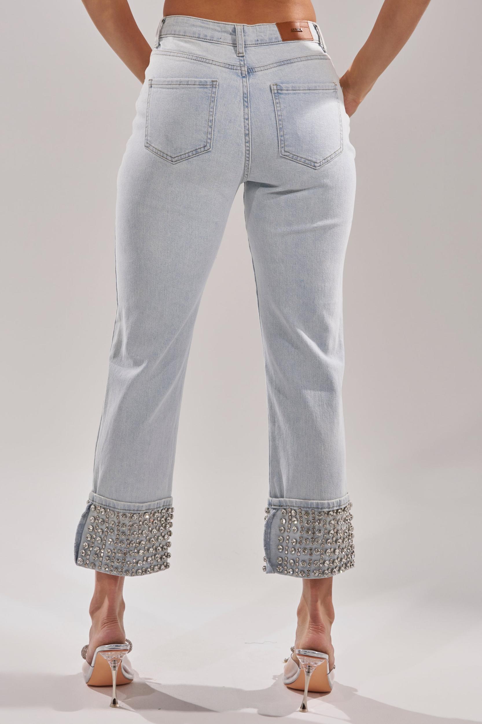 HANNI RHINESTONE DENIM CROPPED PANT Product Image