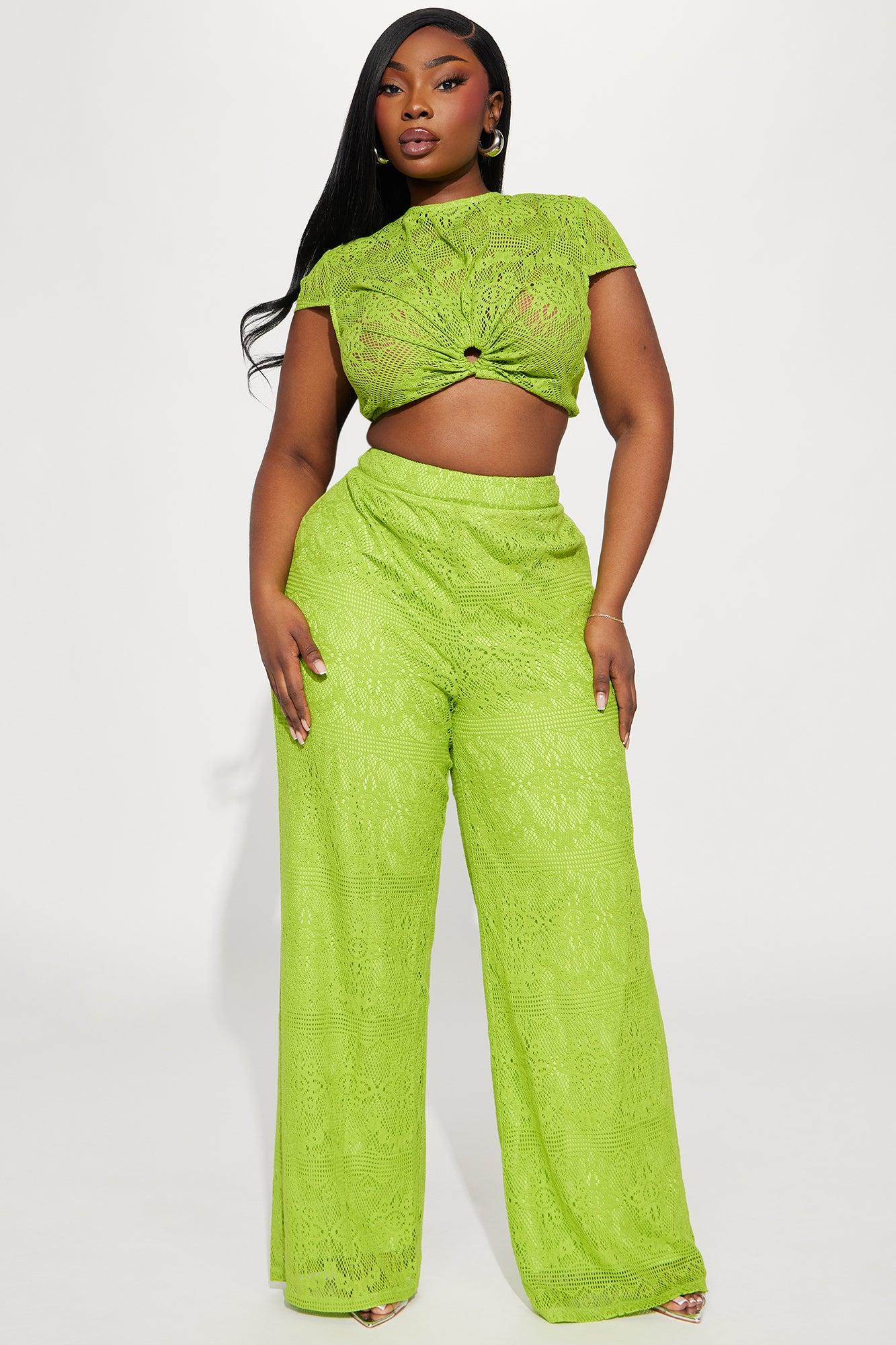 Candid Moment Crochet Pant Set  - Green Product Image