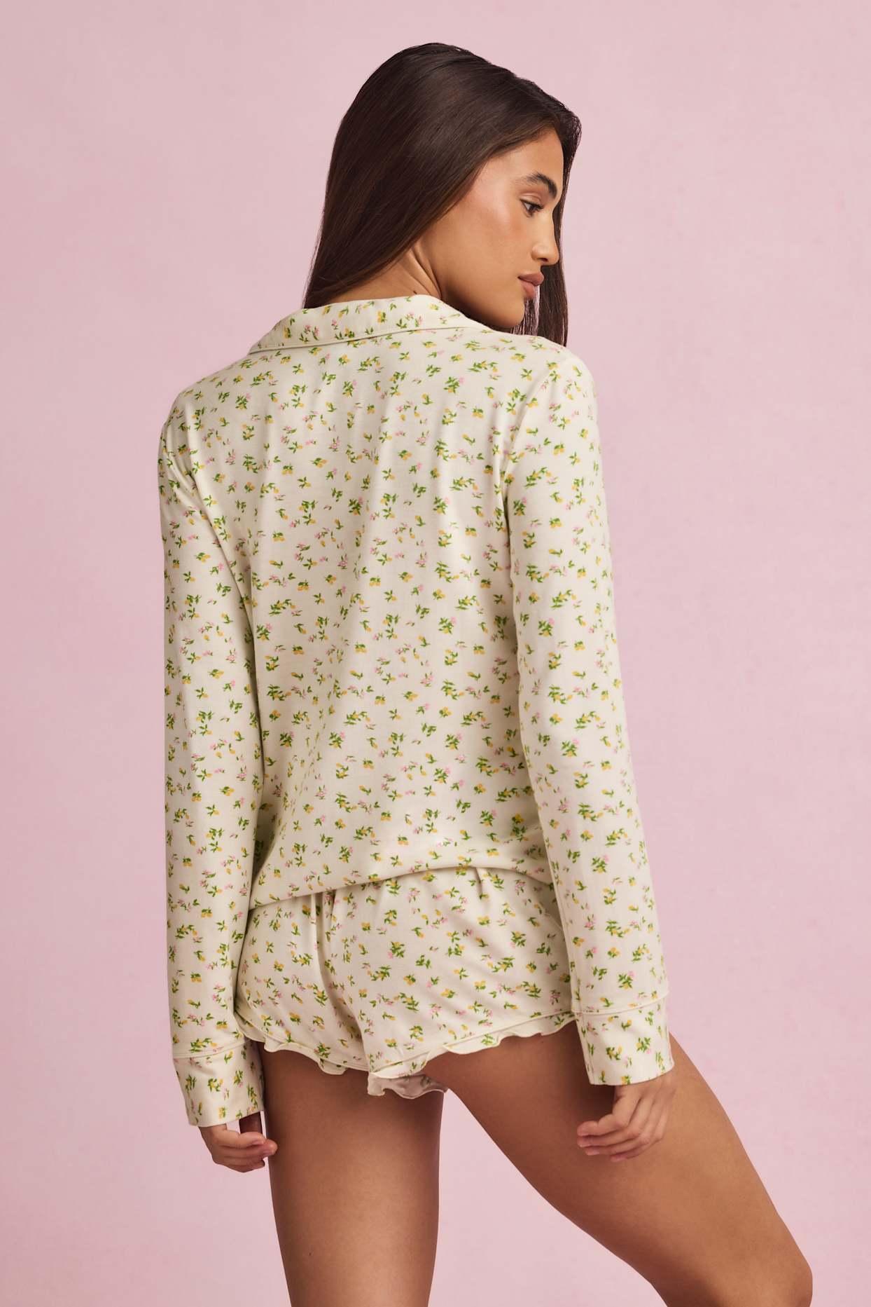 Modal Ruffle-Trim Pyjama Shorts in Lemon Print Product Image