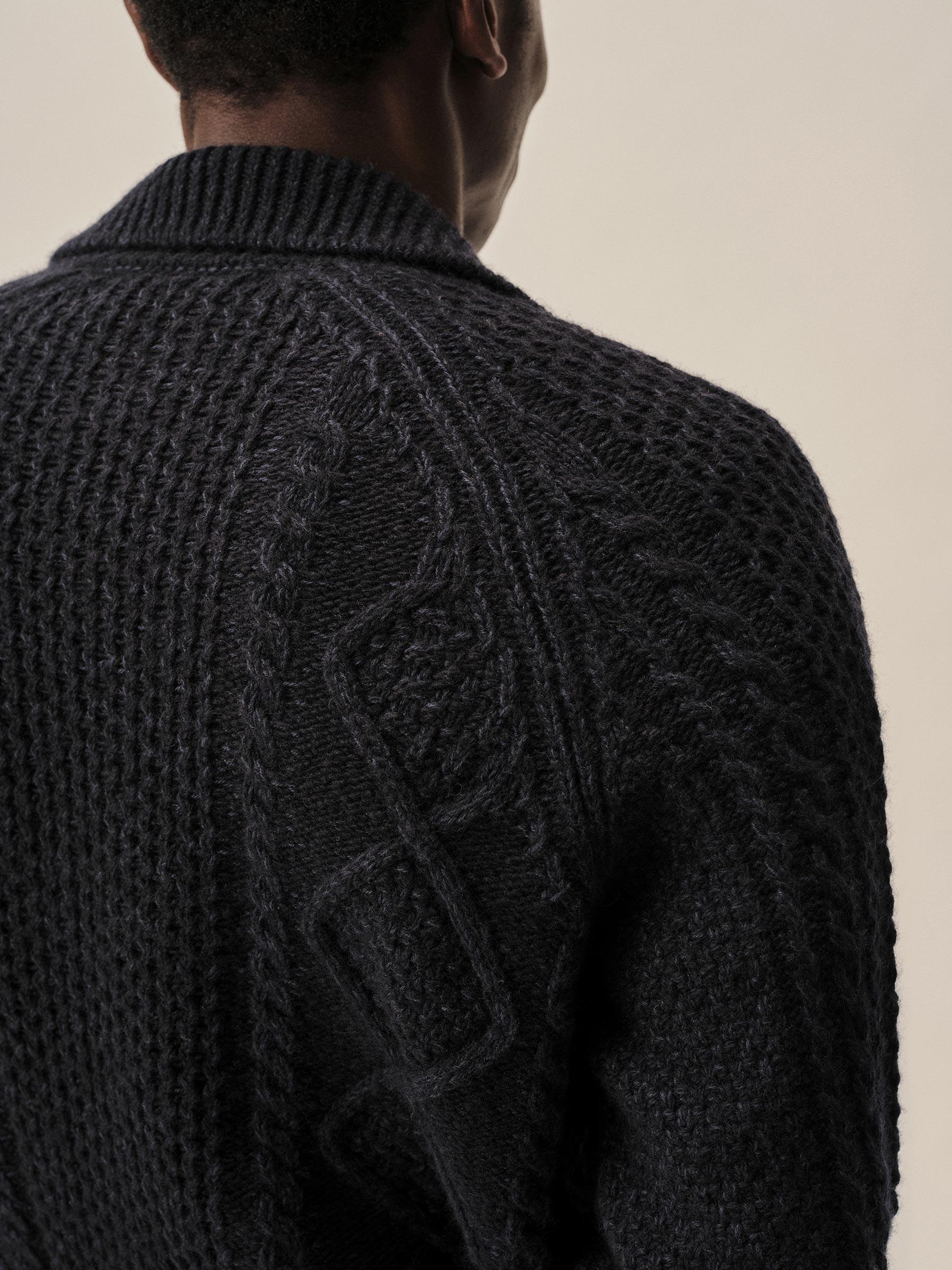 Midnight Seastack Wool Tweed Cable Cardigan Product Image