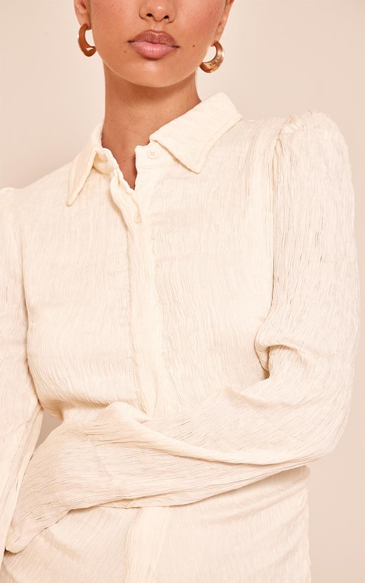 Cream Textured Flute Sleeve Shirt Dress Product Image