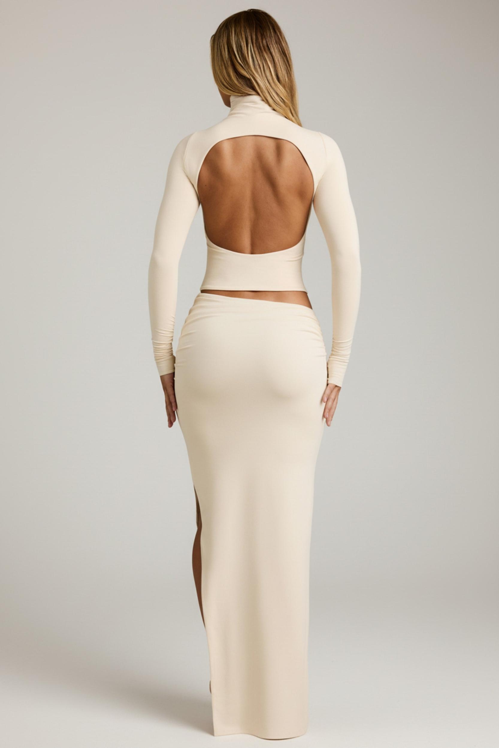 Modal Asymmetric-Waist Maxi Skirt in Ivory Product Image