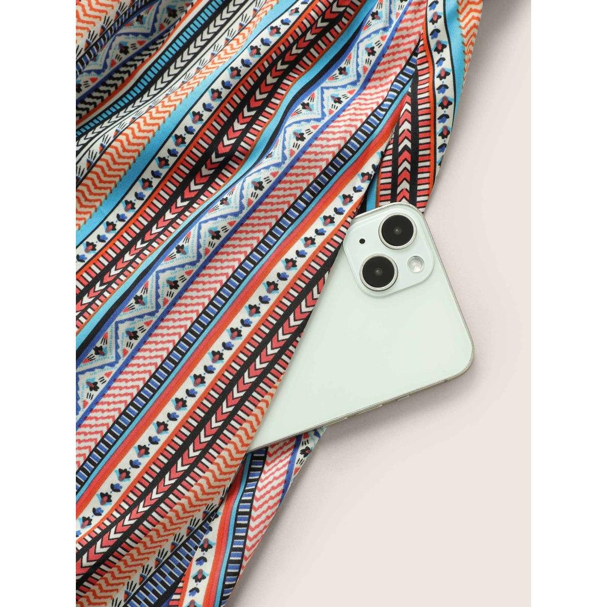 Plus Size Bandana Striped Belted Pocket Dress Orange Women Resort Non V-neck Short sleeve Curvy Midi Dress BloomChic 12/L Product Image