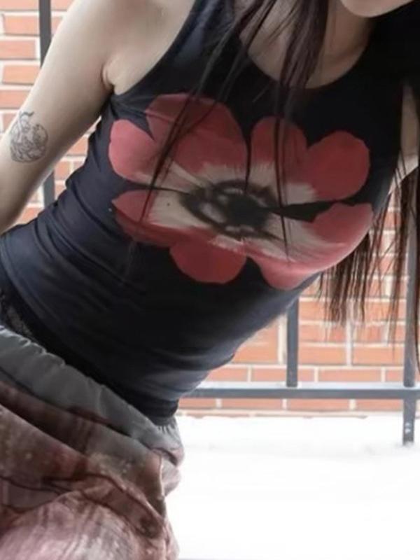 Crewneck Simple Floral Print Casual Tank Top Product Image