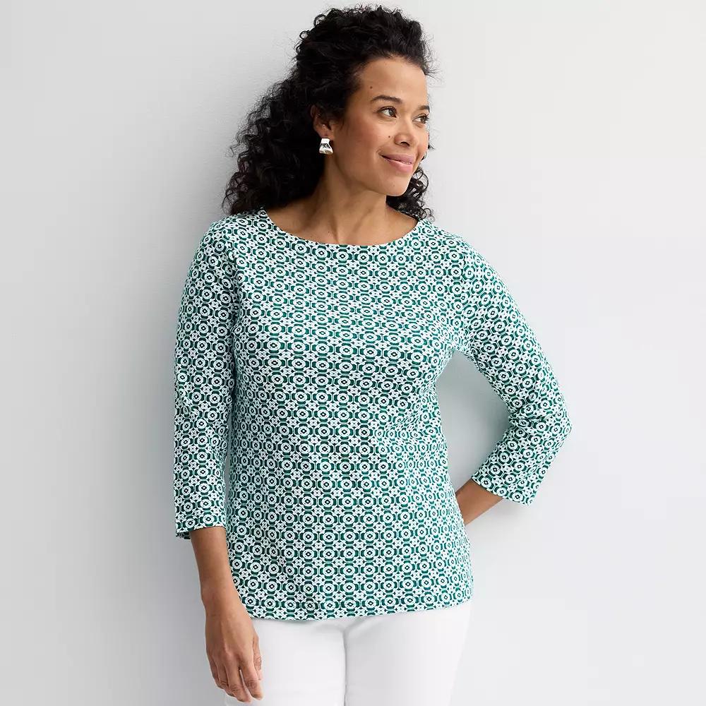 Women's Croft & Barrow® Boatneck Top, Size: Large, Green Mod Weave Product Image