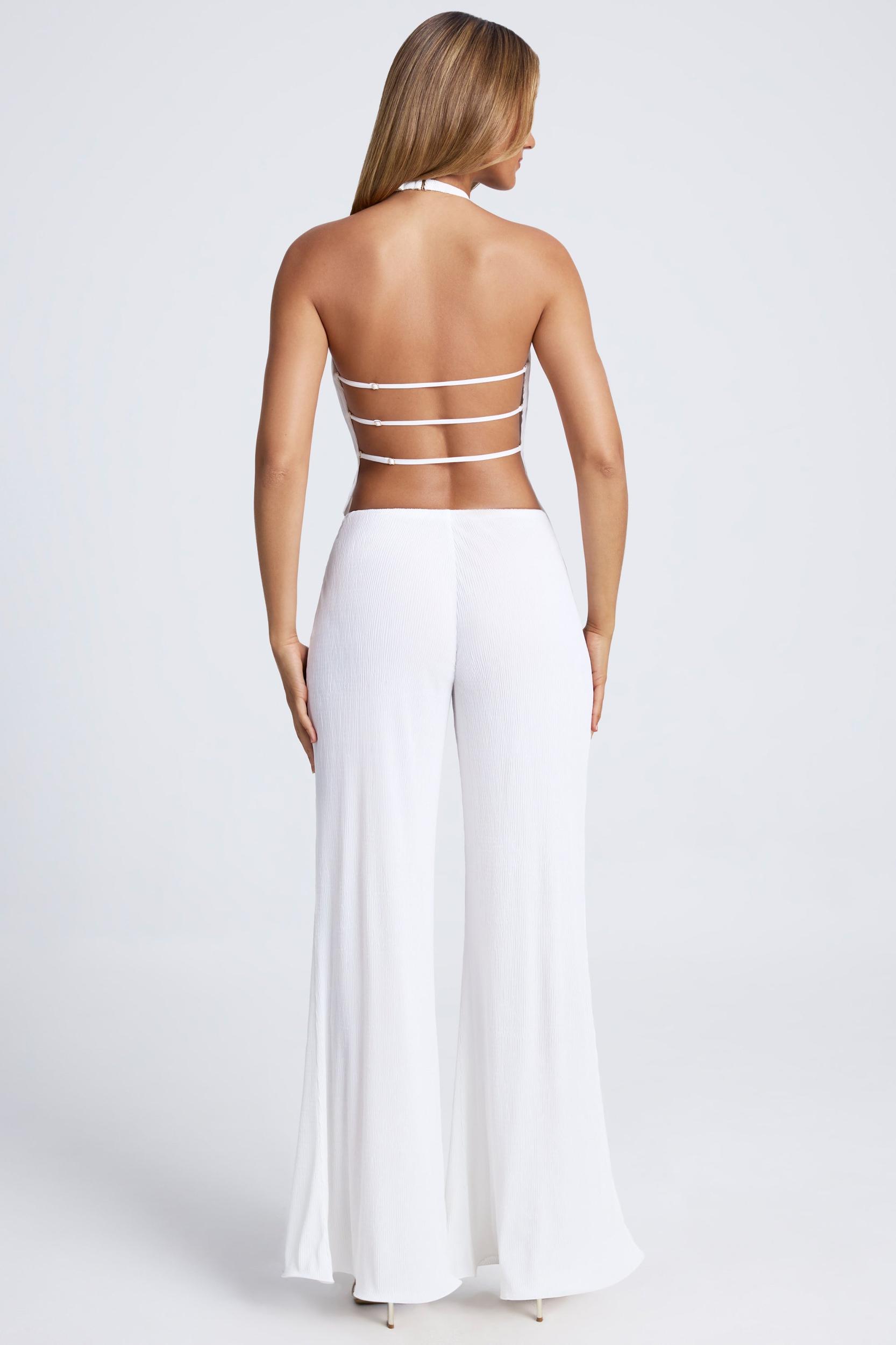 High-Waist Wide-Leg Trousers in White Product Image