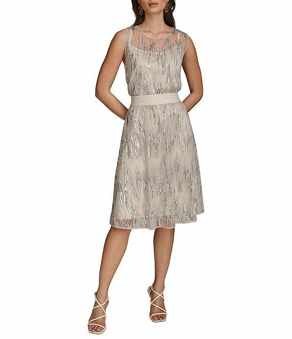 Donna Karan Sequin Mesh A-Line Skirt Product Image
