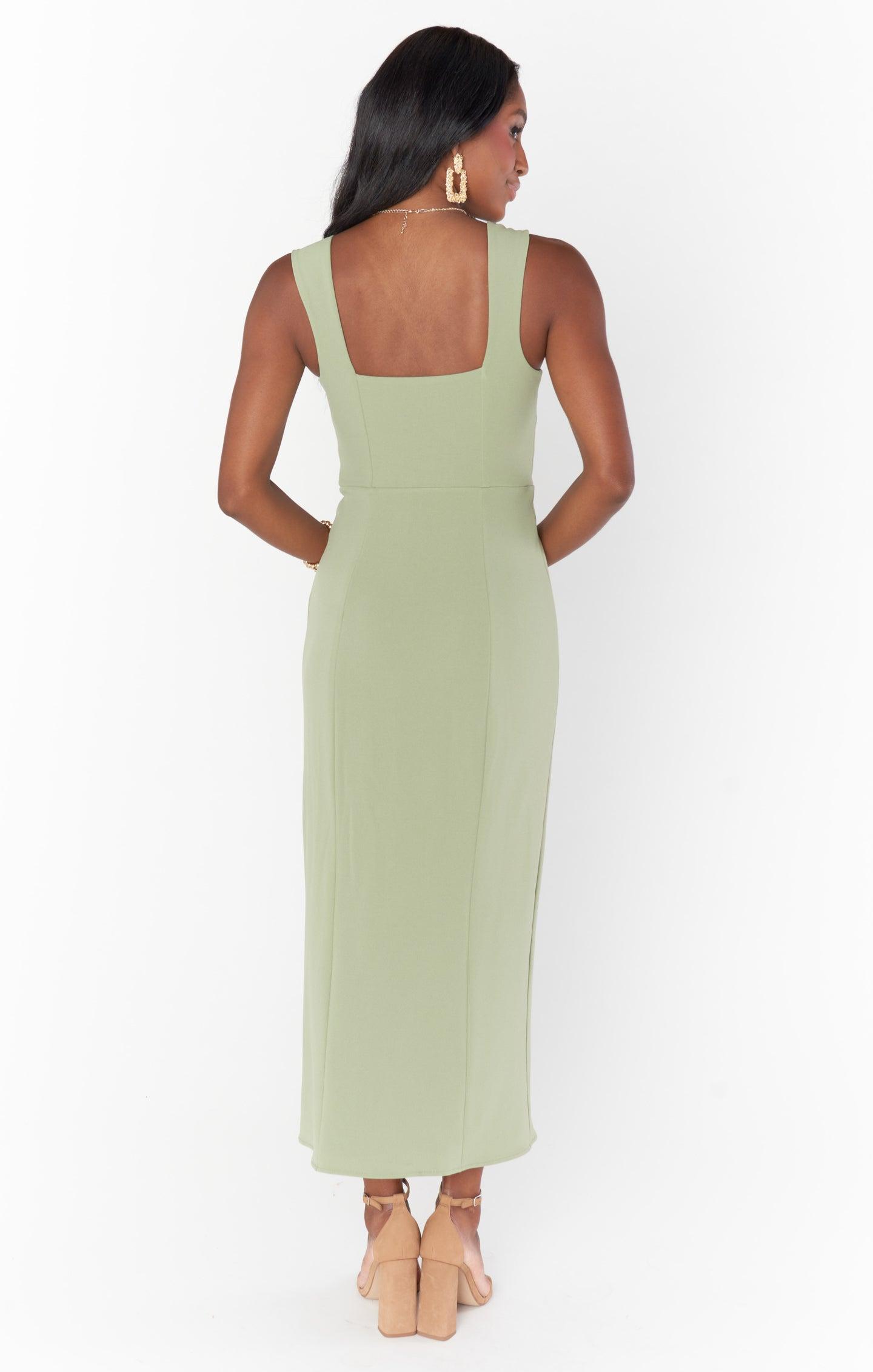 Eden Midi Dress ~ Moss Green Stretch Product Image