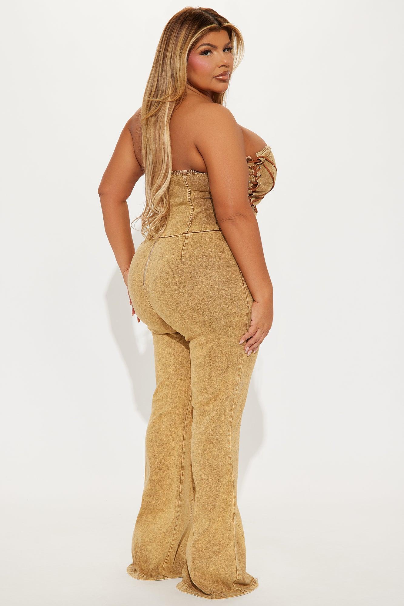 Meet Me In The Desert Denim Jumpsuit - Tan Product Image